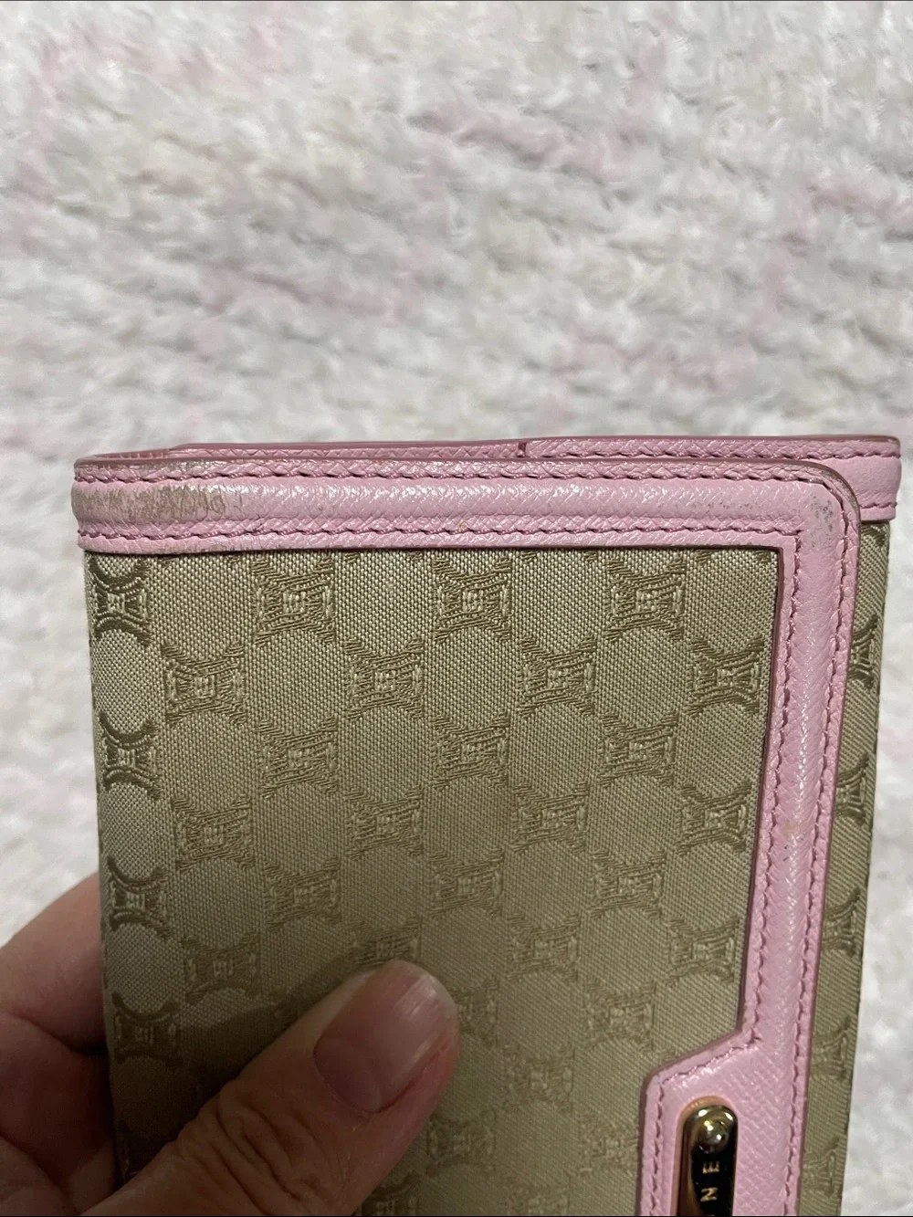 Celine Monogram Continental Wallet with Pink Trim
